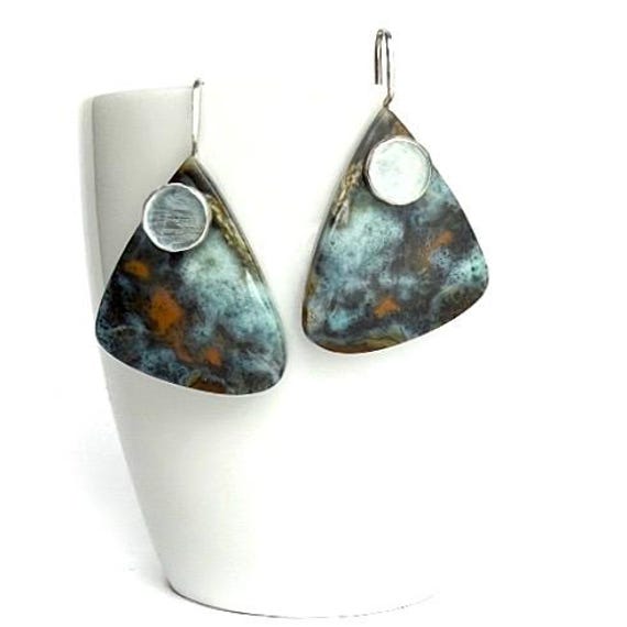 “Peggy” Opalized Wood & Aquamarine Earrings