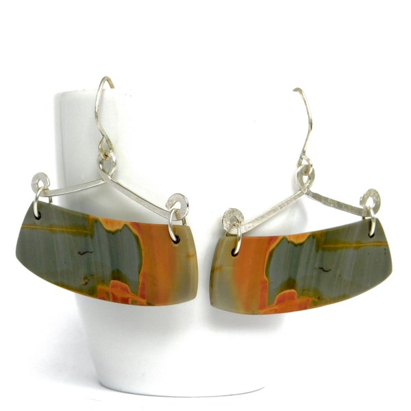 Polychrome Jasper Earrings in Sterling Silver, “Leisha” Jasper Swing Earrings