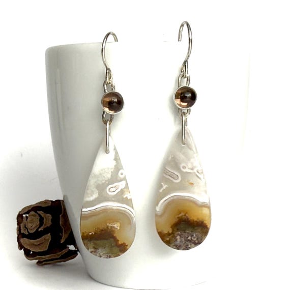 “Thula” Agate & Smoky Quartz Earrings