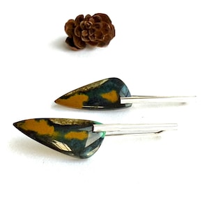 Blue Petrified Wood Earrings: Sterling Silver Indonesian Opalized Wood
