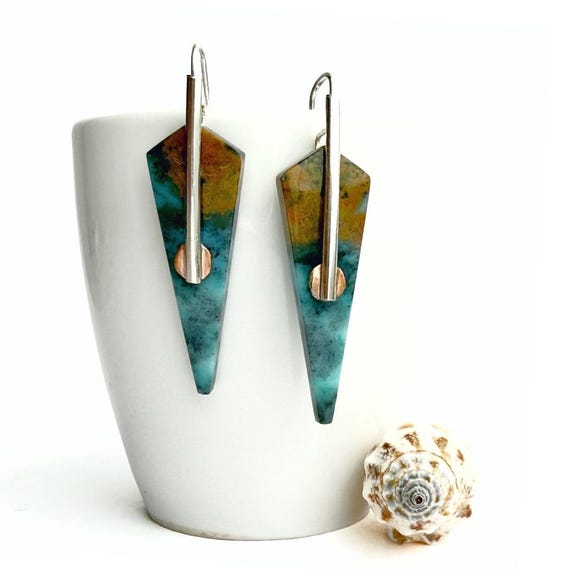 “Galina” Petrified Wood Copper Dot Earrings