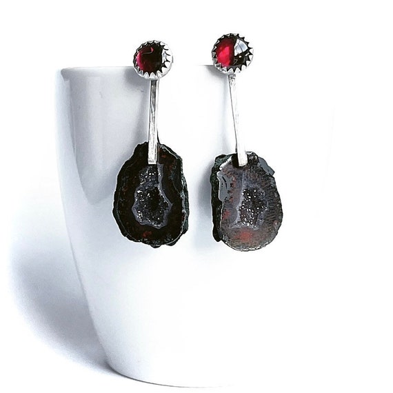 “Gia” Geode & Garnet Post Earrings