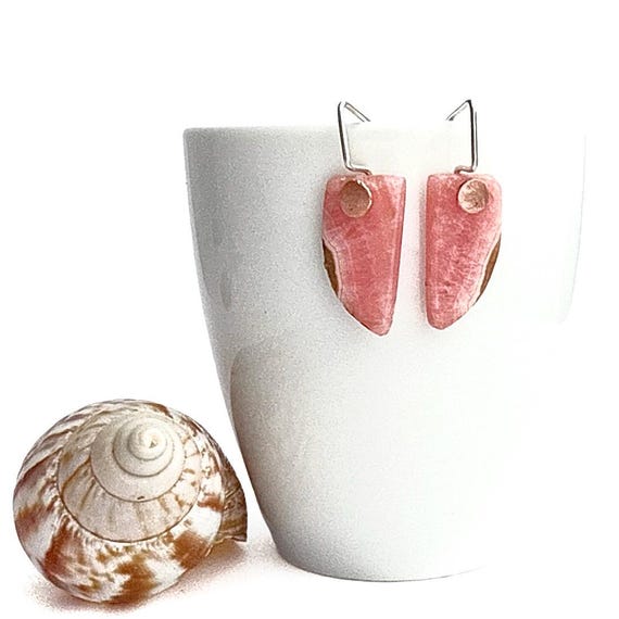 "Ione" Rhodochrosite & Copper Dot Earrings