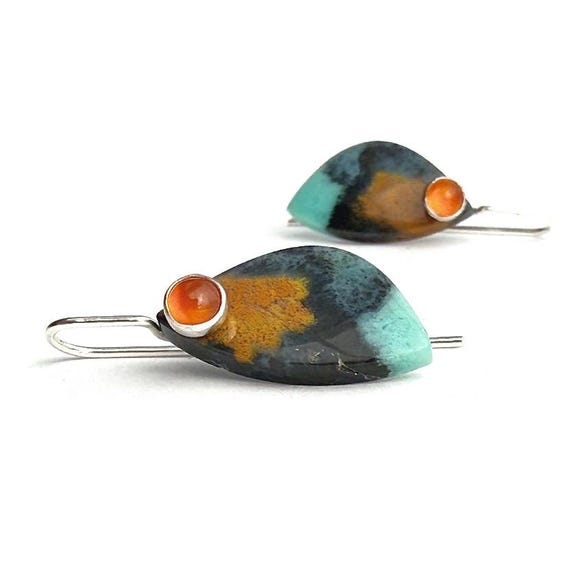 “Taylor” Opalized Petrified Wood & Carnelian Earrings