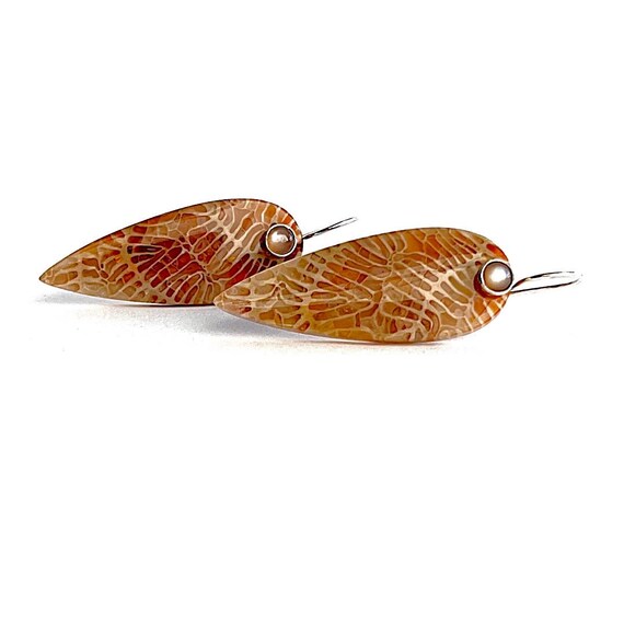 “Justina” Fossil Coral & Moonstone Earrings