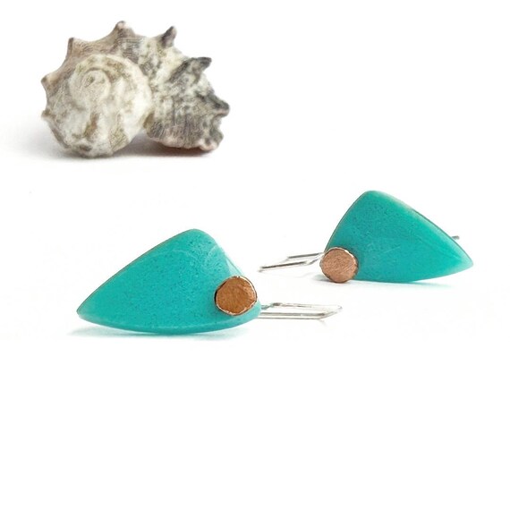 "Mora" Blue Opal & Copper Dot Earrings