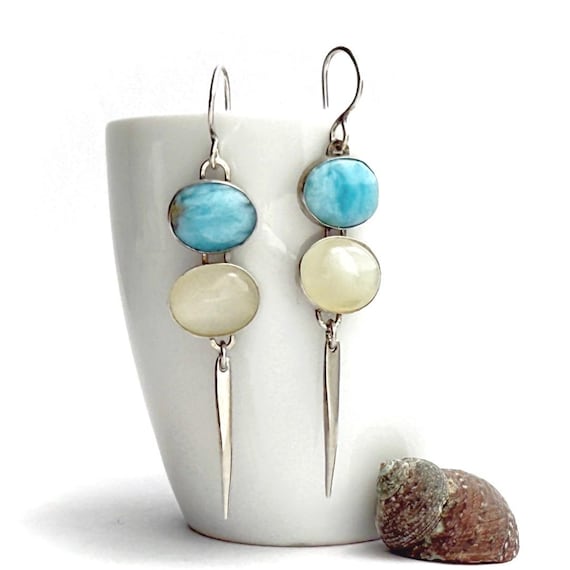 "Josi" Larimar & Moonstone Earrings