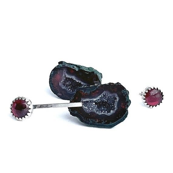 “Gia” Geode & Garnet Post Earrings