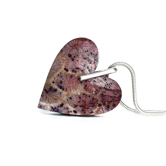 “Carissa” Fossil Coral Heart Necklace