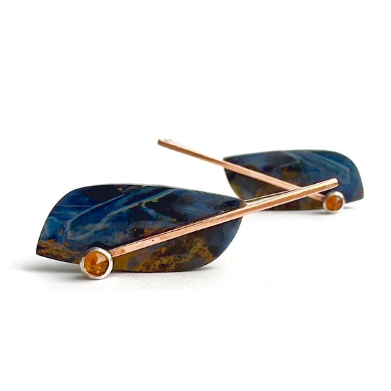 “Rhea” Pietersite & Carnelian Earrings