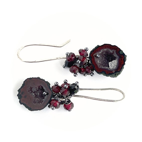 “Clara” Geode, Garnet & Spinel Earrings