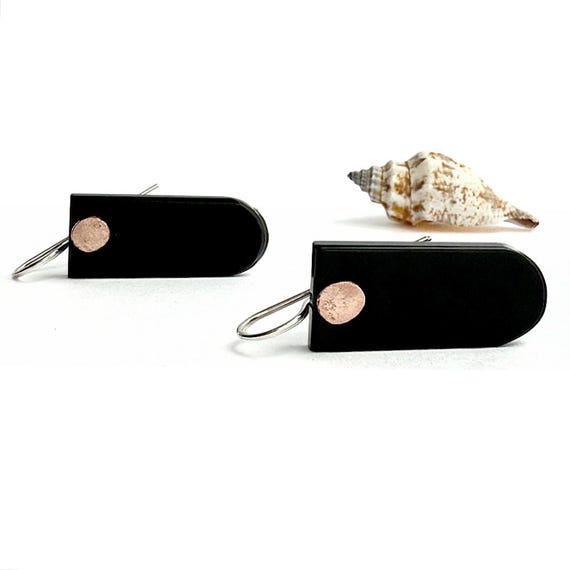“Earline” Copper Dot Obsidian Earrings