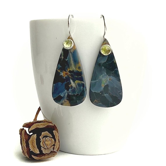 "Mirena" Pietersite & Peridot Earrings