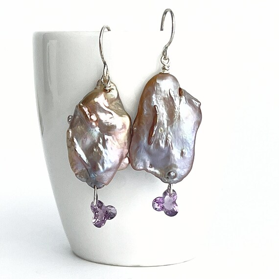 "Elenor" Pearl & Amethyst Earrings