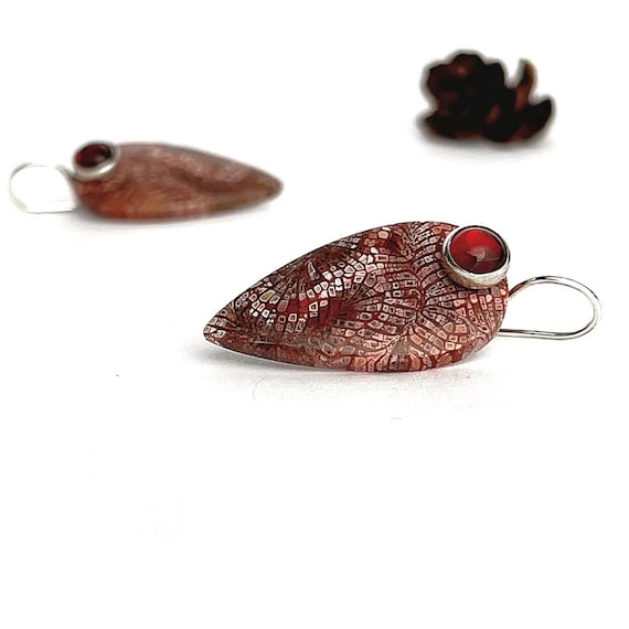 “Lillet” Fossil Coral & Garnet Earrings