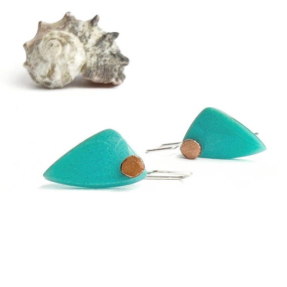 "Mora" Blue Opal & Copper Dot Earrings