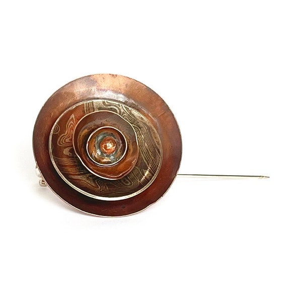 Copper & Mokume Gane Brooch or Pin, "Succulent” Layered Copper Multi Metal Pin