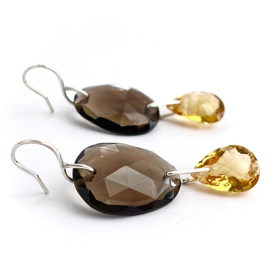 "Felicia" Smoky Quartz & Citrine Earrings