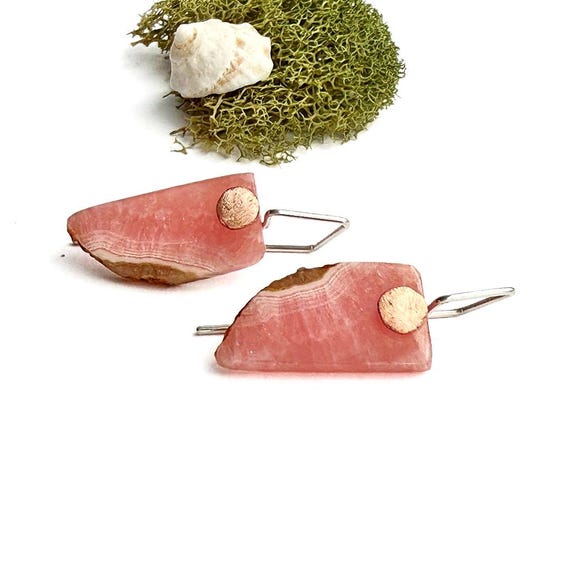 "Ione" Rhodochrosite & Copper Dot Earrings
