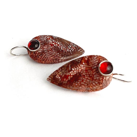 “Lillet” Fossil Coral & Garnet Earrings