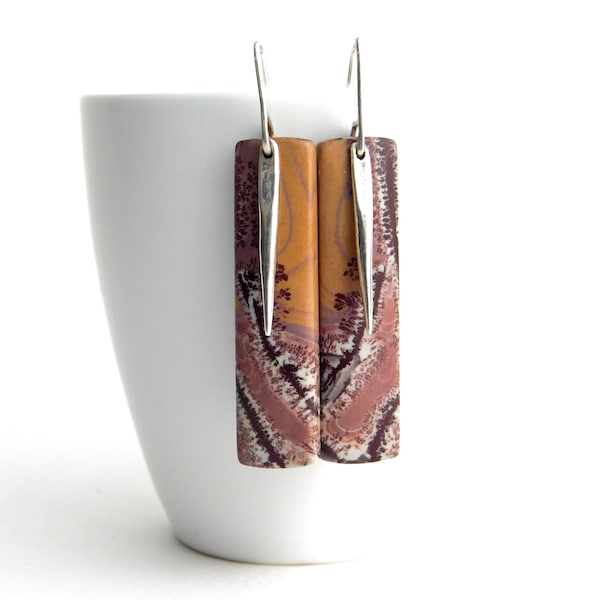 Sonoran Dendritic Rhyolite Earrings, Rhyolite Earrings, Sonora Jasper Dangle Earrings, "Western Window II" Jasper Earrings in Sterling