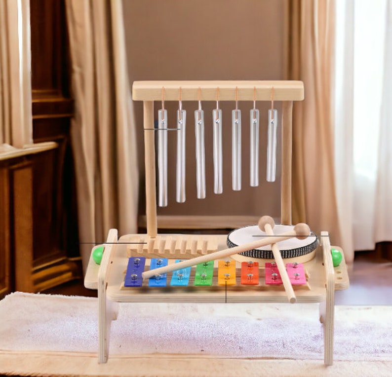 Set Kids Drum Set Windchime Xylophone Drum Wood Guiro Scraper 4in1