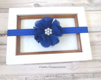 Newborn Headband Toddler Headband Small Flower Baby Head Band Navy Blue Baby Headband Navy Blue Girl Hair Bow Infant Head Band