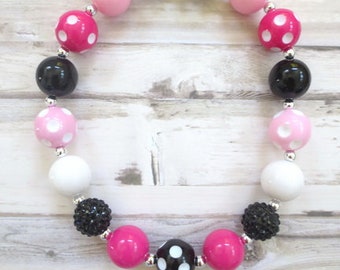 Sweet Watermelon Beads One in a Melon Chunky Beaded Toddler Necklace Bubble Gum Beads Red Black and White Beads Green
