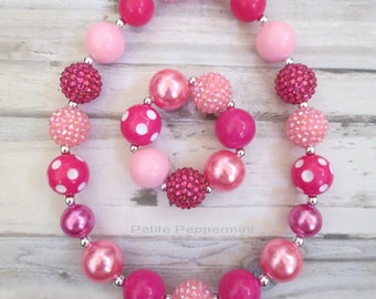 Sweet Watermelon Beads One in a Melon Chunky Beaded Toddler Necklace Bubble Gum Beads Red Black and White Beads Green