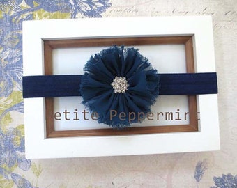 Newborn Headband Toddler Headband Small Flower Baby Head Band Navy Blue Baby Headband Navy Blue Girl Hair Bow Infant Head Band