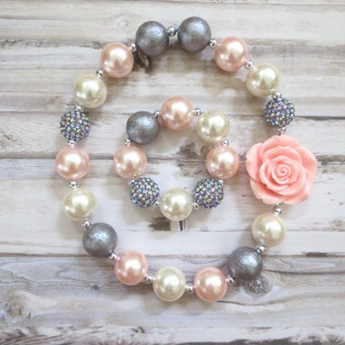 Pink Baby Chunky Necklace Girl Bead Necklace Toddler Girl Etsy