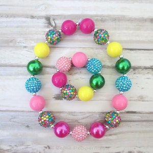 Multi Color Rainbow Baby Chunky Necklace, Toddler Necklace, Girl Necklace, Girl Bracelet, Necklace for Girl, Bubblegum Necklace