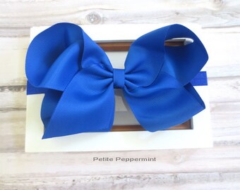 Blue Medium Small Piggies Navy Royal Nylon Headband Solid Bows Toddler Bows Newborn headband Baby Bows