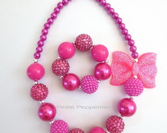 Hot Pink Baby Necklace, Girl Necklace, Toddler Jewelry, Girl Bracelet, Baby Chunky Necklace, Bubblegum Necklace