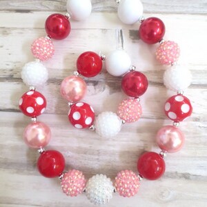 Valentine Girl Necklace,Baby Chunky Necklace,Toddler Jewelry,Girl Bead Necklace,Girls Bubblegum Necklace,Pink Red White Bead Necklace