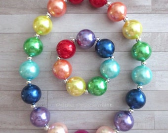 Rainbow Toddler Necklace, Girl Necklace, Baby Chunky Necklace, Girl Bracelet, Toddler Bracelet