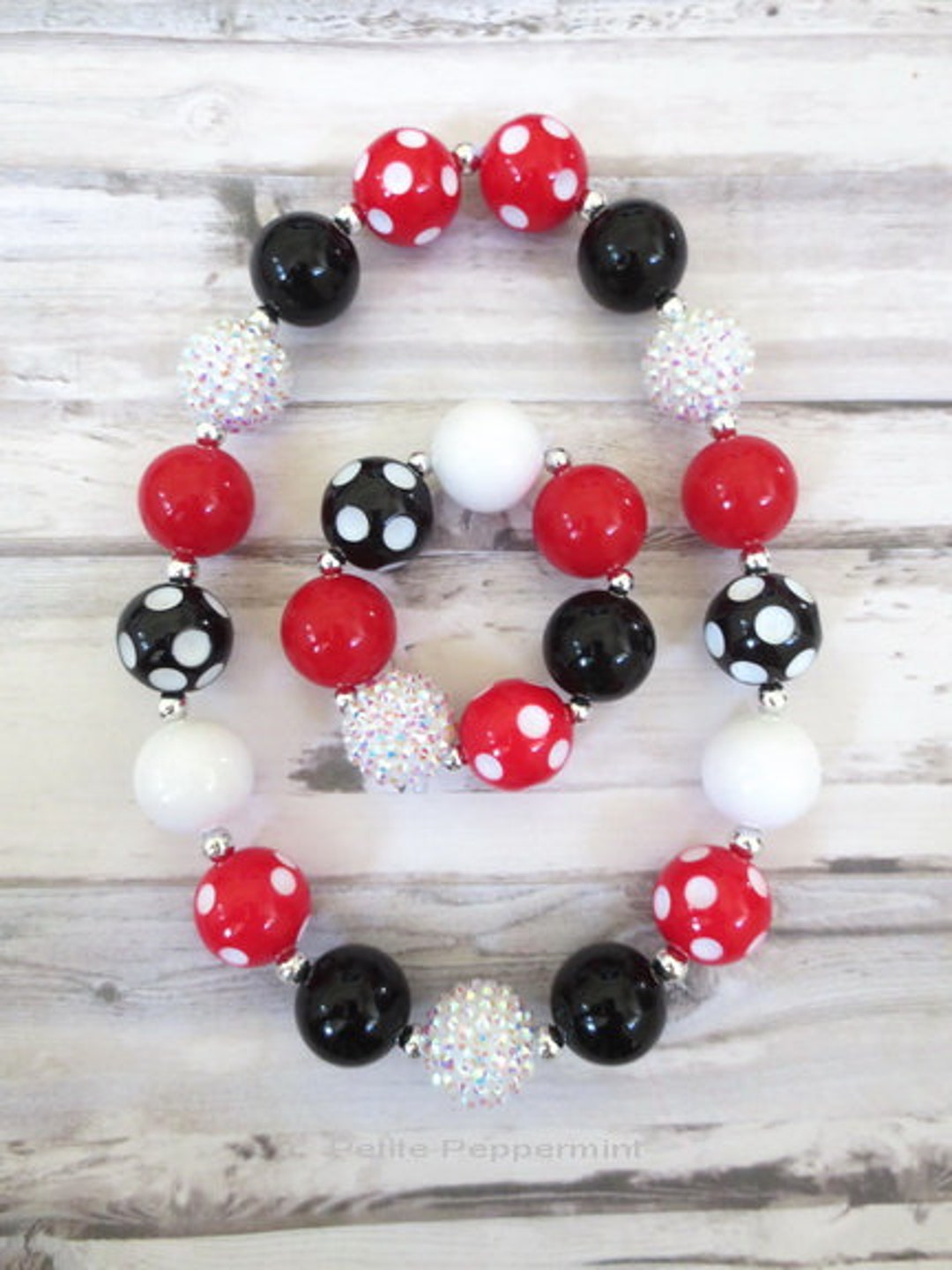 Red, Black, White Baby Necklace, Girl Necklace, Baby Bead Necklace