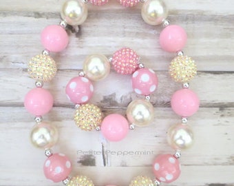 Pink Ivory Baby Chunky Necklace, Girl Chunky Necklace, Bubblegum Necklace, Toddler Necklace, Girl Bracelet