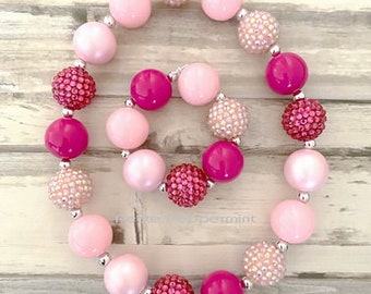 Baby Necklace, Girls Chunky Necklace, Girls Bubblegum Chunky Necklace, Toddler necklace,Girls Bubble Gum Bead Necklace,Pink White Necklace