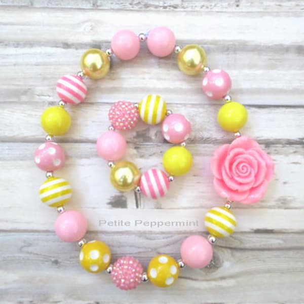 Pink Yellow Baby Chunky Necklace, Baby Necklace, Girl Bracelet, Bubble Gum Necklace, Girl Necklace, Toddler Necklace