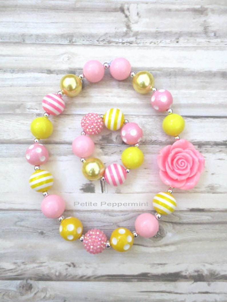 Pink Yellow Baby Chunky Necklace, Baby Necklace, Girl Bracelet, Bubble Gum Necklace, Girl Necklace, Toddler Necklace image 1