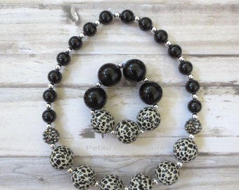 Black Leopard Baby Chunky Necklace, Girl Necklace, Girl Bracelet, Toddler Necklace