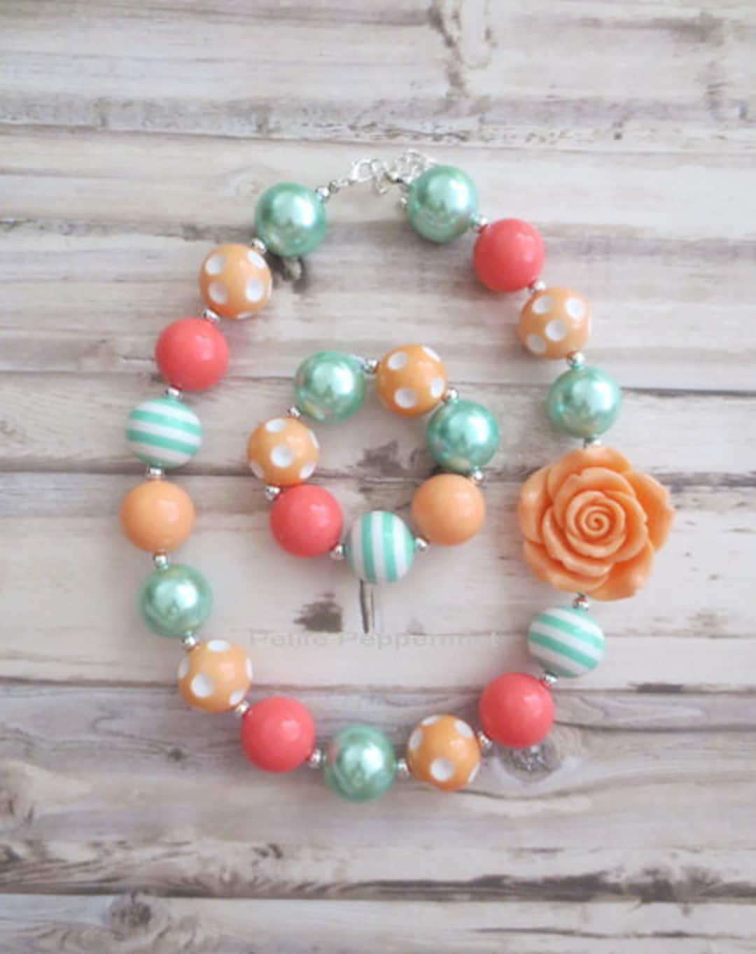 Aqua Coral Baby Chunky Necklace, Baby Bead Necklace, Girl Necklace