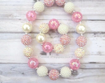 Pink Baby Chunky Necklace, Girl Necklace, Toddler Necklace, No Clasp Necklace, Girl Bracelet, Bubblegum Necklace