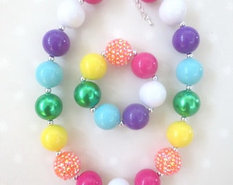 Multi Color Toddler necklace, girl necklace, Rainbow Necklace, Bubblegum Necklace, Girl Bead Necklace, Girl Jewelry, Baby Bead Necklace