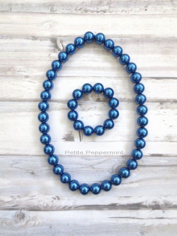 Navy Blue Pearl Girl Necklace baby Pearl Necklace toddler Bracelet