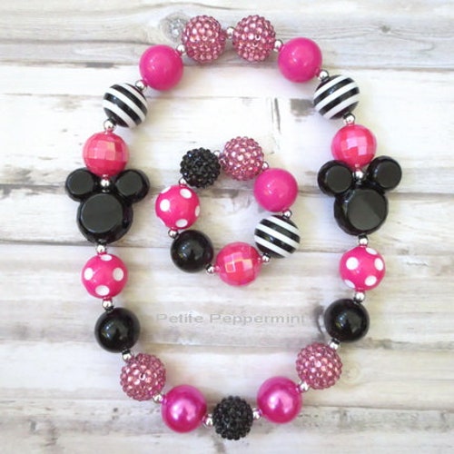 Pink Baby Chunky Necklace Girl Bead Necklace Toddler Girl Etsy