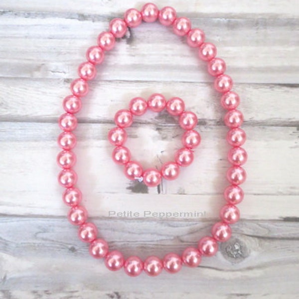 Pink Pearl Baby Necklace Set, Baby Girl Necklace, Girl Bead Necklace, Girl Necklace Set, Girl Jewelry, No Clasp Baby Necklace