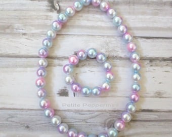 Tie Dye Pearl Baby necklace, girl necklace, baby bead necklace, toddler necklace, girl jewelry, girl bracelet