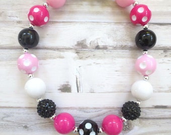 Baby Girl Necklace, Girl Necklace, Black and Hot Pink Necklace, Girl Bracelet, Baby Bead Necklace, Girl Bubblegum Necklace, Toddler Necklace